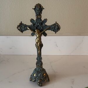 Vintage Bronze and Brass Crucifix Signed and made in Belgium